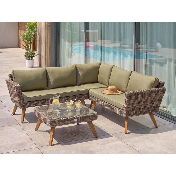 Garten Ecksofa mit Tisch 6-Sitzer VITTORIA Polyrattan Olivgrün – Bild 2