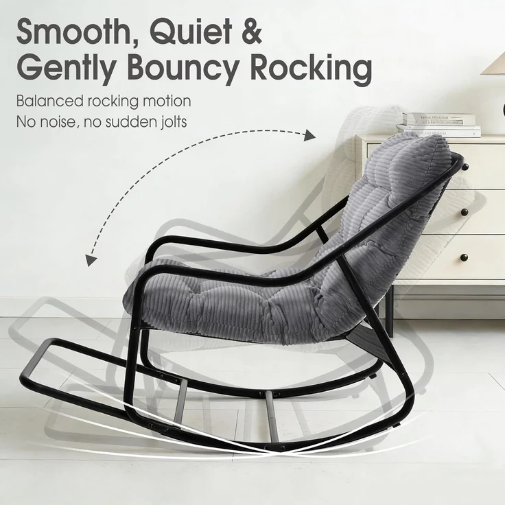 LVHOM Schaukelstuhl mit Fußstütze, Relaxsessel mit gepolstertem Kissen, ergonomischer Schaukelsessel, bis 130kg, Loungesessel für Balkon, Garten & Wohnzimmer – Bild 3