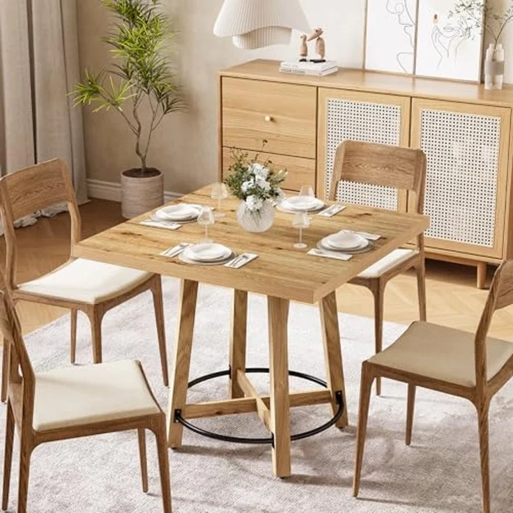 LITTLE TREE 31,5 Zoll moderner Esstisch, quadratischer Küchentisch für kleine Räume, ideal für 2–4 Personen, Mid-Century-Modern-Stil für Küche und Esszimmer, braun und schwarz – Bild 6