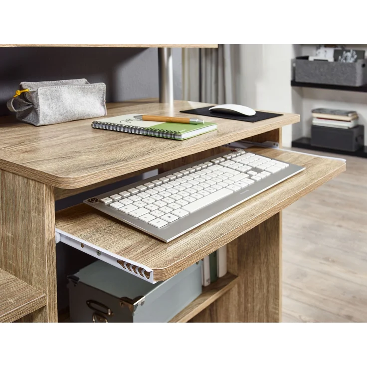 Wohnling Computertisch 94 x 90,5 x 48,5 cm Laptop Tisch Modern mit Tastaturauszug, Sonoma Eiche – Bild 8