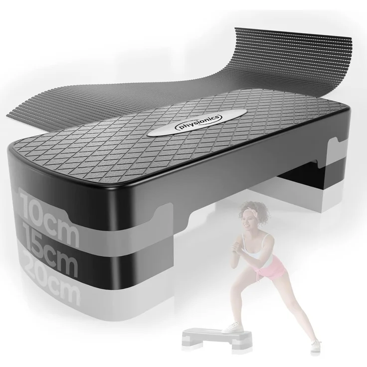 Physionics Stepper Aerobic Steppbrett - 3 Stufen (10/15/20cm), Anti-Rutsch Gummibezug – Bild 1