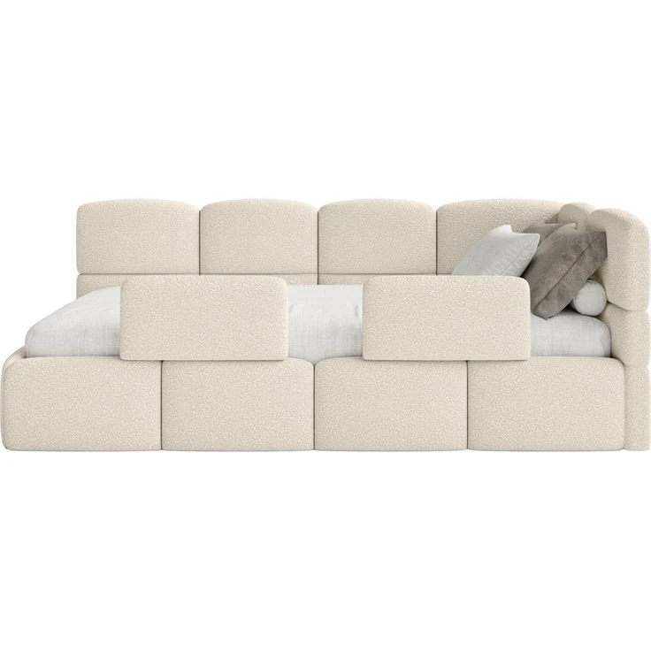 Selsey 'Cloudy' Jugendbett rechts, Matratze & Rausfallschutz, Bouclé Hellbeige, 90x200 cm – Bild 6