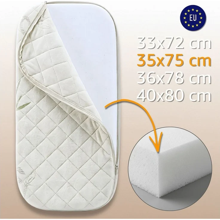 Stubenwagen Baby Matratzen Kinderwagen 75x35 cm - Matratze Beistellbett Babywiege Kindermatratze Oval Reisebett Nässeschutz Moseskorb Matraze 35x75 Kinderwagenmatratze Oeko-Tex – Bild 2