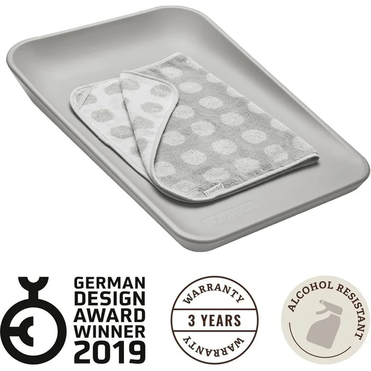 Leander Wickelauflage Matty pearl grey grau + Hoodie (Bade-Kaputzentuch) + Topper cool grey grau – Bild 2