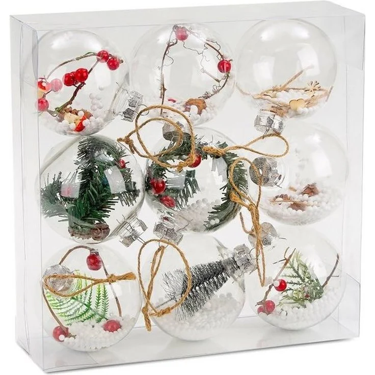 BRUBAKER Weihnachtsbaumkugel Christbaumkugel Set aus Acryl (9 St), Baumkugel Set mit Juteaufhängern, befüllte Weihnachtskugeln – Bild 4