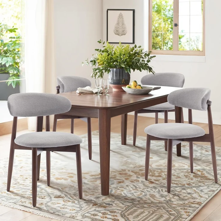COLAMY Küchenstuhl Esszimmerstühle 4er Set, Moderne Polsterstuhl Essstühle mit Fester Rückenlehne, Stoff Esszimmerstühl mit Holzbein für Esszimmer, Küche, Restaurant, Hellgrau