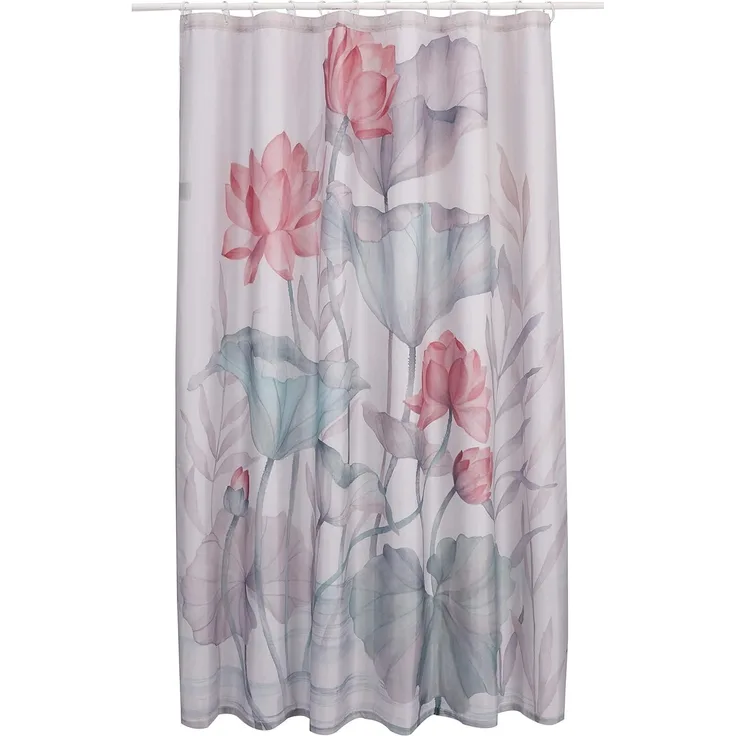 spirella Duschvorhang JAYA Breite 180 cm, Premium Textil-Duschvorhang, 100% Polyester, wasserabweisend, Anti-Schimmel-Effekt, waschbar 40°, romantisches Floral Motiv, Farbe beige-grau / bunt pastell, Größe 180 x 200 cm