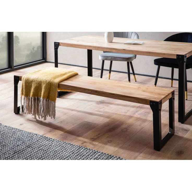 Esszimmerbank 140 x 40 x 45 cm Akazie Massivholz Metall Industrial ohne Lehne – Bild 2