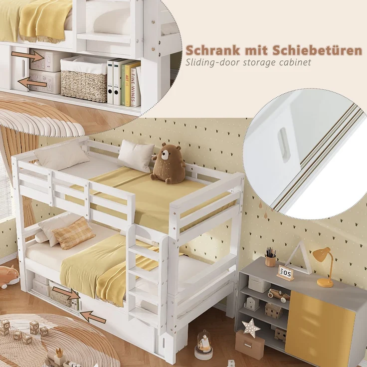 Teilbares Etagenbett mit Schutzgeländern, 2 Liegeflächen 90×200 cm, Weiß, ohne Matratzen – Bild 8