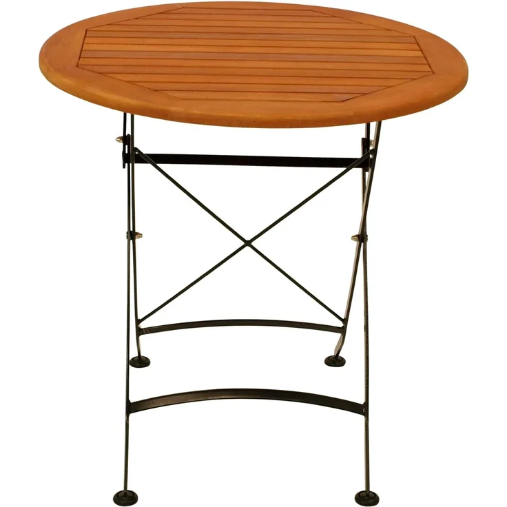 DEGAMO HOFGARTEN I Garten-Klappgarnitur 3-teilig, Stahl + Akazie, schwarz/braun, Tisch 75cm rund – Bild 6