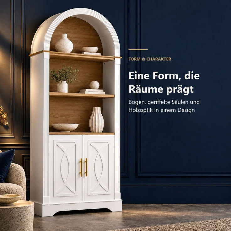 EINHOM Highboard mit verstellbarer Regalböde und LED-Beleuchtung, Küchenschrank mit großem Stauraum, Ideal für Esszimmer, Wohnzimmer und Küche (Weiß) – Bild 5