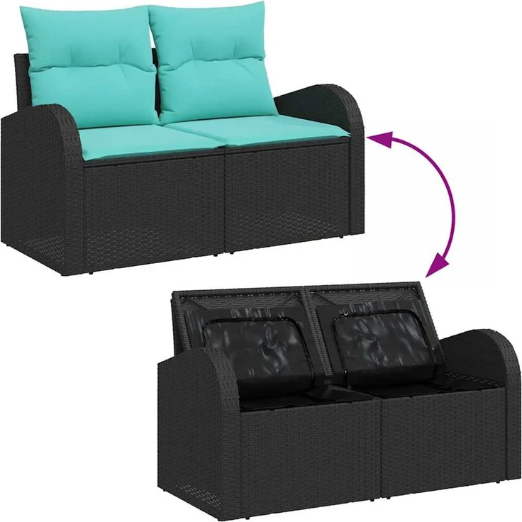 vidaXL Gartensofa-set 4 Stk. Schwarz und Türkis Poly-Rattan 3354695 – Bild 9
