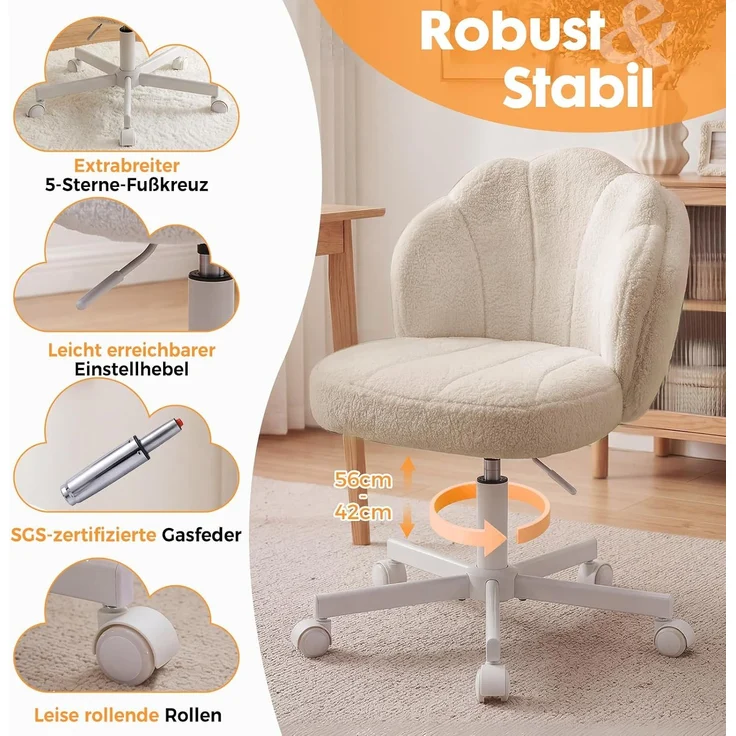 COMHOMA Bürostuhl Schminkstuhl Homeoffice Stuhl, Schreibtischstuhl Drehstuhl mit Rrollen, höhenverstellbar,für Schminktisch,Arbeitszimmer, Schlafzimmer,150kg – Bild 5
