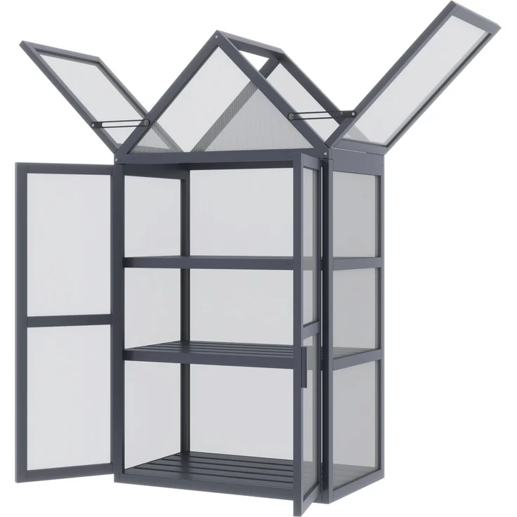 MELAYR, Frühbeet Mini Gewächshaus 3 Ebenen Treibhaus Pflanzenbeet mit aufklappbarem Dach, 70.5 x 42 x 132 cm, Grau – Bild 2