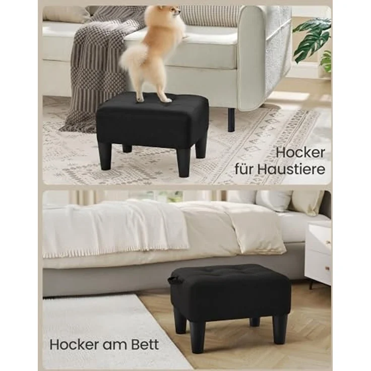 SONGMICS Sitzhocker, Fußhocker, Leinenimitat, Hocker, Dicke Polsterung, bis 150 kg belastbar, für Wohnzimmer Schlafzimmer Eingangsbereich, tintenschwarz – Bild 5