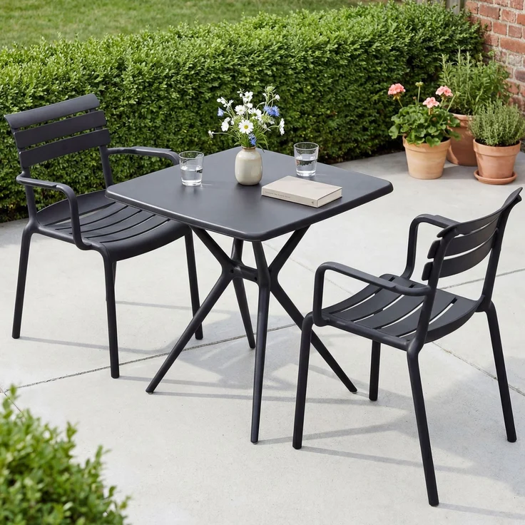 Gartenmöbel-Set NORA mit 2 Stühlen - 186x72x82cm, Kunststoff, Schwarz | Balkonset Gartenset Tisch mit Stühlen Bistroset Outdoor – Bild 4