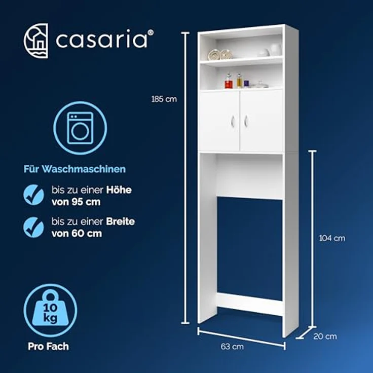 Casaria Waschmaschinenumbauschrank Neapel Waschmaschinenschrank mit Türen Überbauschrank Waschmaschine Bad Weiß – Bild 3