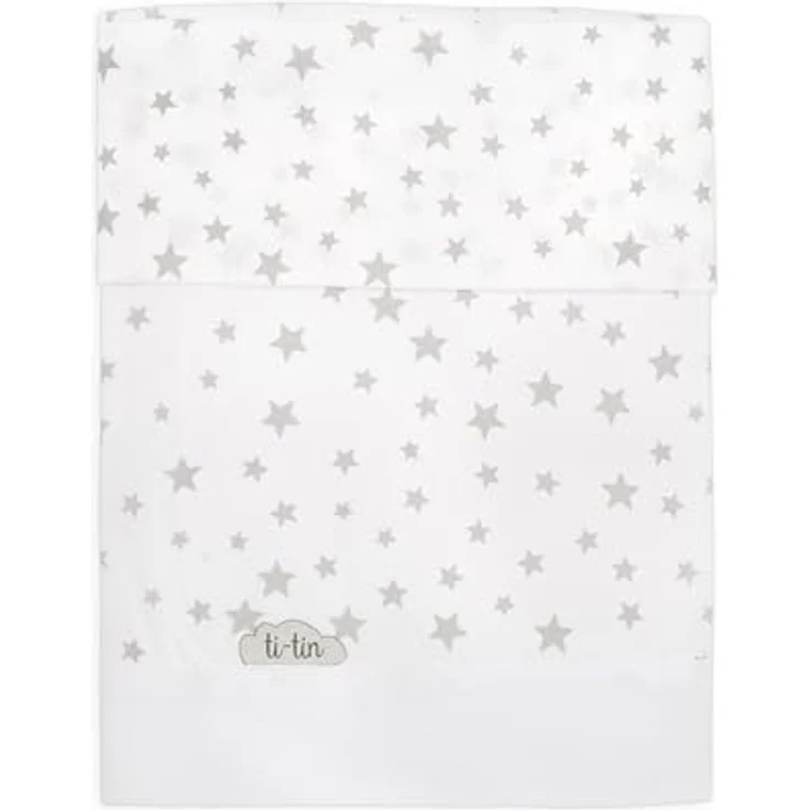 Ti TIN 3-teiliges Bett-Set Bettbezug für Babybett, 50x80 cm | Bettdeckenbezug+ Spannbettlaken mit Gummizug + Kissenbezug 100% Baumwoll-Popeline für Kinderbett, Sternchen-Motiv, grau – Bild 8