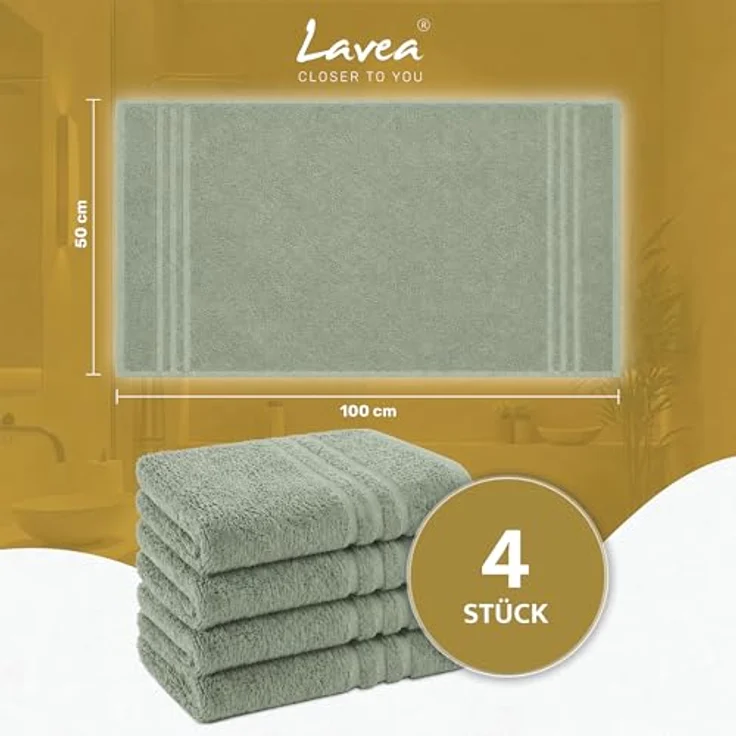 Lavea Handtuch Lavea® 4er Set Handtücher 50x100 cm, Elena Frottiererie, 100% Baumwolle (4er Set), 500 g/m² Frottier, weich & saugstark, pflegeleicht – Bild 7