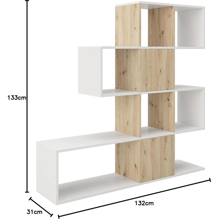 STACCATO - Raumteiler, Bücherregal mit 4 Böden, Weiß mit Holzdekor – Bild 3