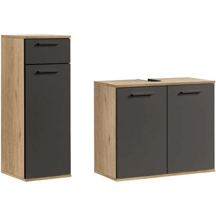 mokebo Badmöbel-Set Der Steuermann, (2-teilig), Unterschrank & Beistellschrank fürs Bad in Eiche Schwarz – Bild 1