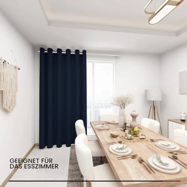 Deconovo Abdunklungsvorhang Blickdichte Vorhänge Thermogardine Dunkelblau | 1 Stück, H290 x B200 cm, Ösenschal, Abdunkelnd, Kälteschutz und Hitzeschutz, Vorhang für Schlafzimmer, Sichtschutz, UV-Schutz – Bild 9