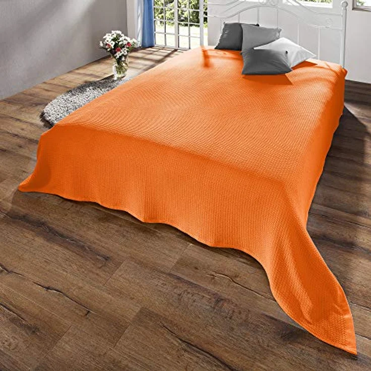 Erwin Müller 'Siena' Wohndecke, Baumwolle Uni, Orange, 100x150 cm – Bild 5