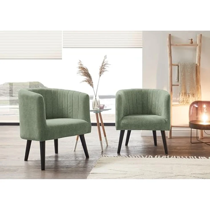PAUL Loungesessel mit Armlehnen, Olive - Moderner Wohnzimmer Fernsehsessel gepolstert mit schwarzen Massivholz Füßen - 61 x 82 x 58 cm (B/H/T) – Bild 5