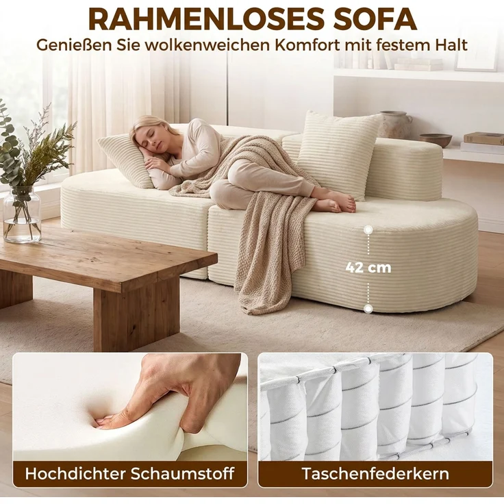 HOMCOM 3-Sitzer-Sofa, Polyester, Schaumstoff, Beige, 245 x 86 x 82 cm – Bild 6