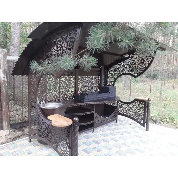 Außenküche – Luxus-Gartenpavillon Emir mit Ofen in Schwarz