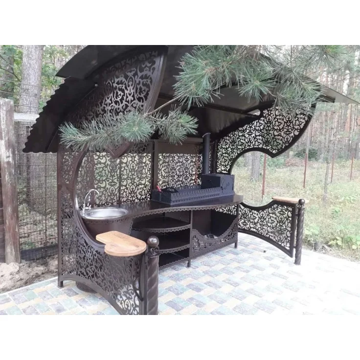 Außenküche – Luxus-Gartenpavillon Emir mit Ofen in Schwarz – Bild 1