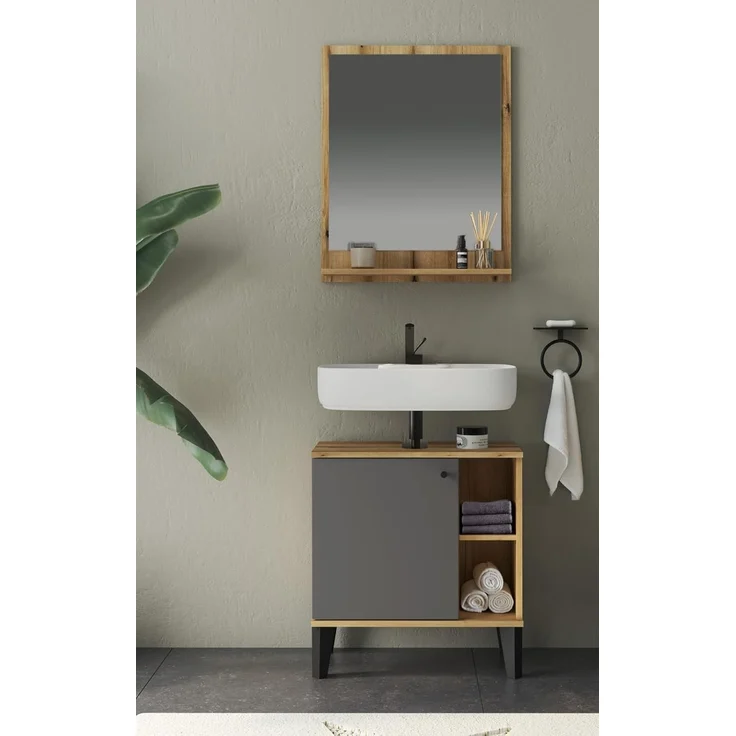 Badezimmer Spiegel Torsby in Eiche mit Ablage 60 x 75 cm – Bild 5