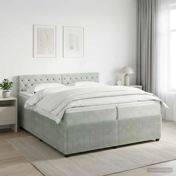 vidaXL Boxspringbett mit Matratze Hellgrau 200 x 200 cm Samt 3451739 – Bild 1