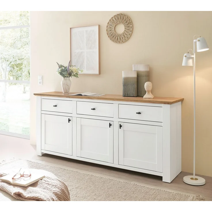 Home affaire Sideboard Bristol, schwarze Metallgriffe, elegante Kranzoptik, ausreichend Stauraum – Bild 1