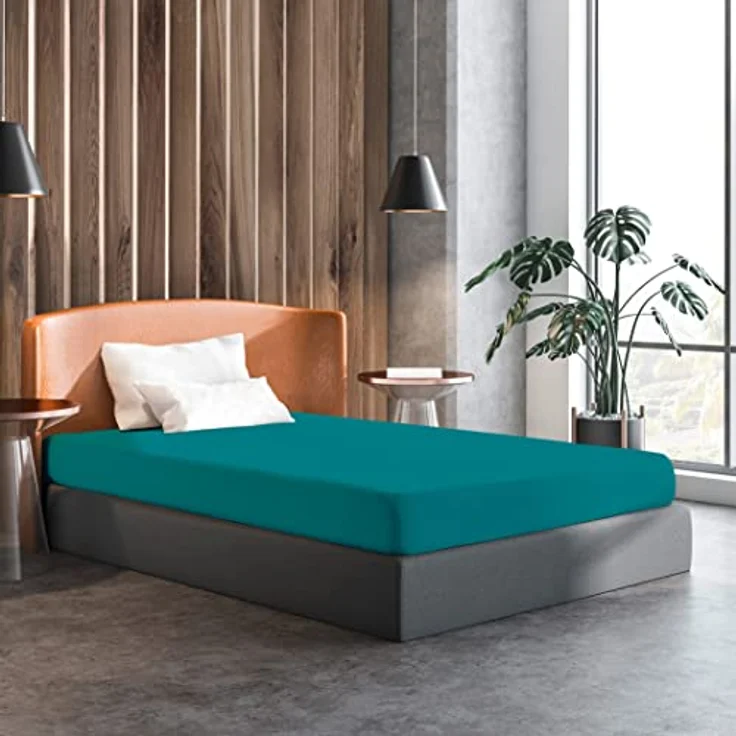 Amago - Spannbetttuch, 50 cm Steg, 100 prozent Baumwolle, 120x200 cm - Petrol – Bild 3