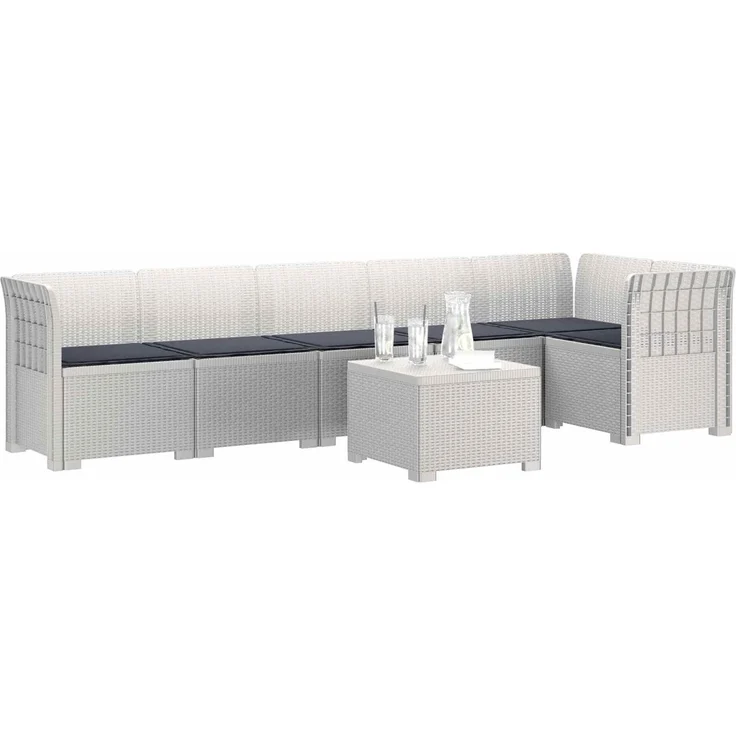 vidaXL 6-Sitzer Garten Sofa mit Kissen Rattan Look PP Weiß 3444117 – Bild 3