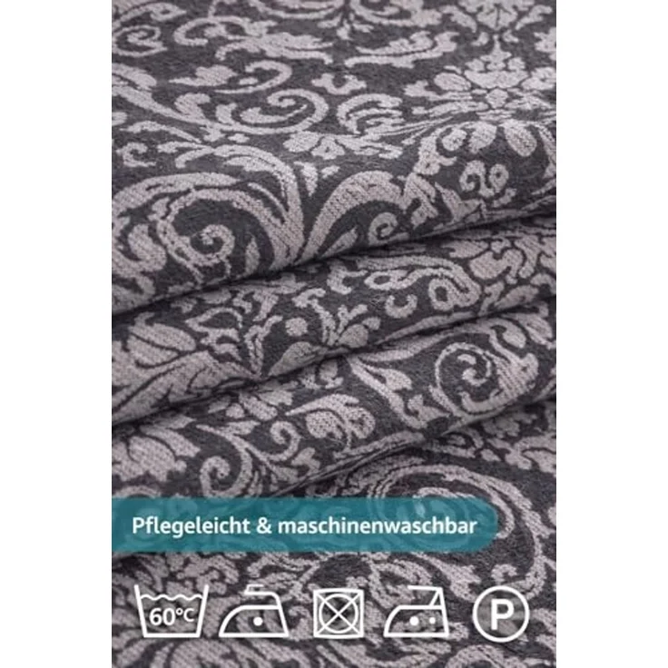 soma Biber Bettwäsche 2 teilig Bettbezug 135x200 cm Kopfkissenbezug 80x80 cm anthrazit Barock Blume – Bild 4