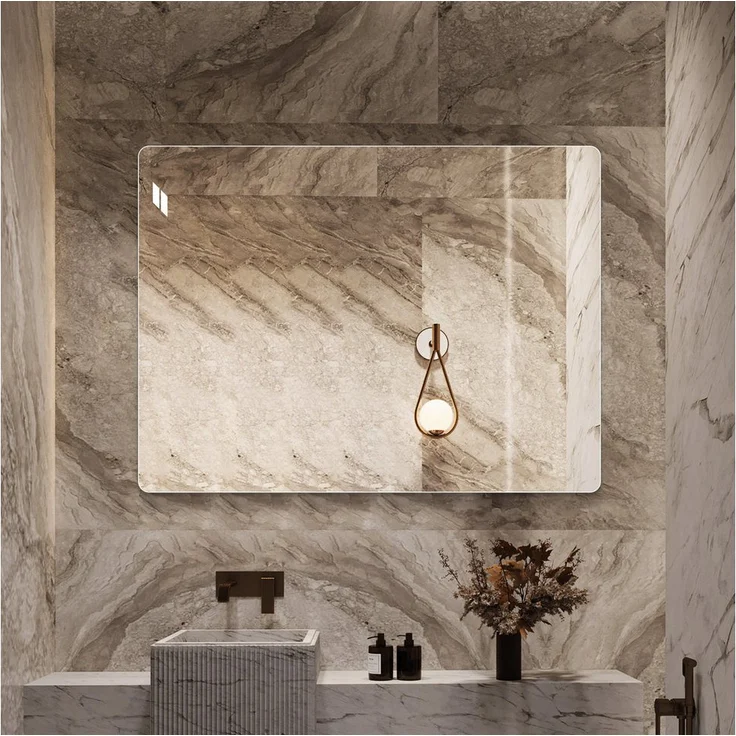 Odikalo Badspiegel, rahmenloser HD-Badezimmerspiegel (100 × 75 cm) mit bruchsicherer Folie, kupferfrei, für vertikale und horizontale Montage, silber