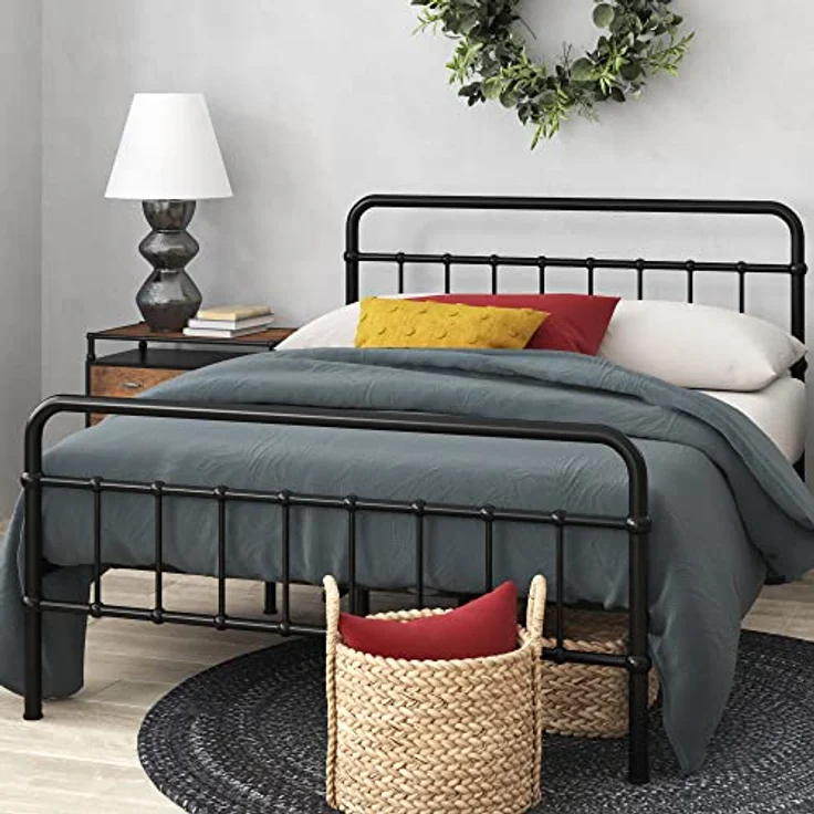 Zinus Florence Bett 90x200 cm - Höhe 30 cm mit Unterbettstauraum - Metall-Plattformbettrahmen mit Kopfteil und Fußteil - Schwarz – Bild 2