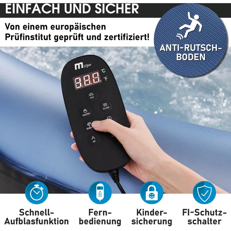 BRAST 'MSpa TEKAPO' Whirlpool, aufblasbar, für 4 Personen, In-Outdoor Pool, 108 Massagedrüsen, Aufblasfunktion per Tastendruck, 158 x 158 x 68 cm – Bild 5