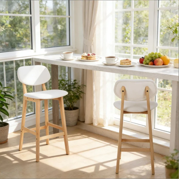 Elegante Essstühle,Stabile Barstühle,Chat-Stühle mit Dicken Polstern(Nur Set von 2 Bar Hocker)--Weiß--43x37.5x91.5cm--YOUDENOVA – Bild 1