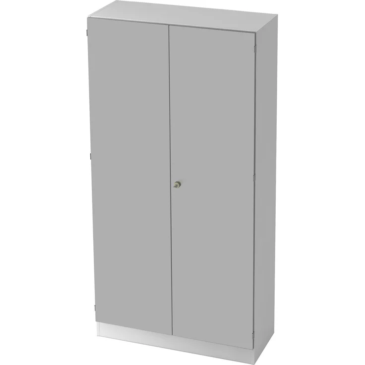 bümö office Aktenschrank abschließbar, 100 cm breit, 5 Ordnerhöhen, Weiß/Silber - breiter Büroschrank mit Flügeltüren, 4 verstellbaren Fachböden und Sockel, 6910-W-S-SG – Bild 1