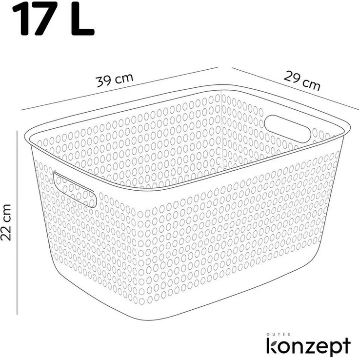 KONZEPT Aufbewahrungsbox mit Griffen 17L perforiert 39 x 29 x 22 cm Kunststoffbox, für Schrank, Regale, Büro, Bad oder Kinderzimmer – Bild 1