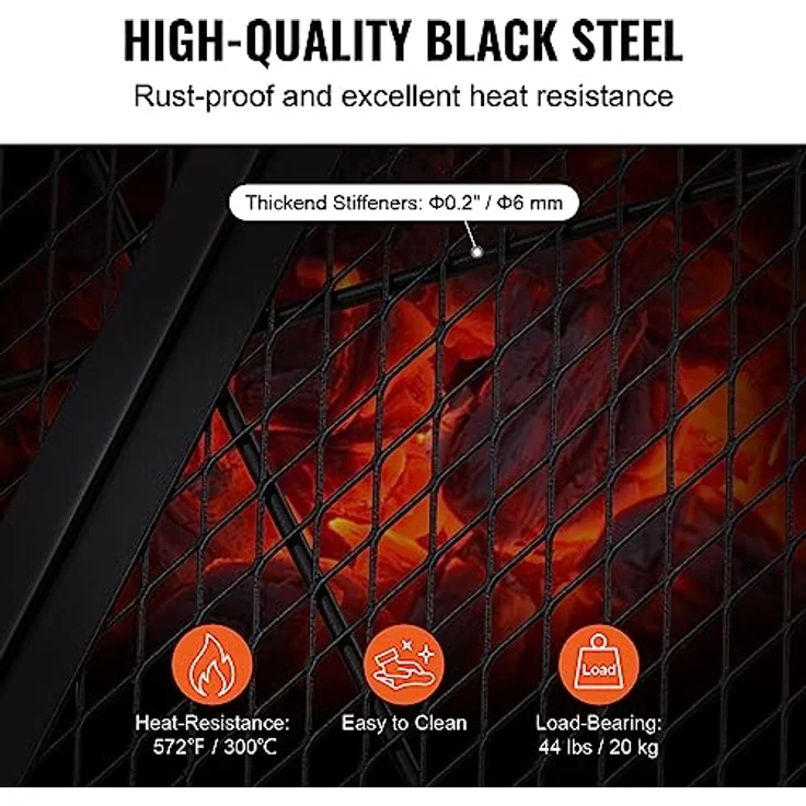 VEVOR X-Marks Feuerstelle Grillrost, Faltbarer runder Grillrost, robuster Stahl Lagerfeuer BBQ Grill Gitter mit Griff und Unterstützung X Draht, 91.4 cm, Schwarz – Bild 5