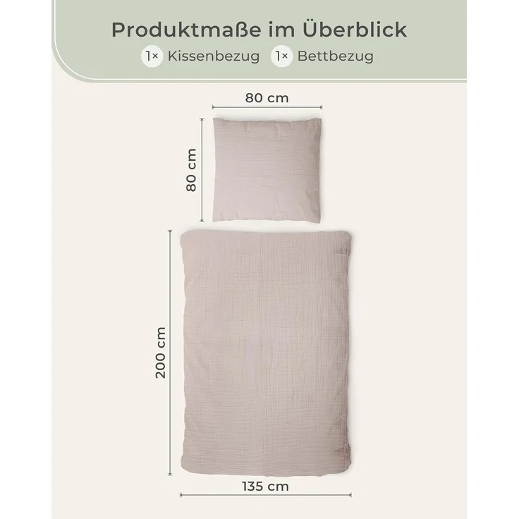 Laynenburg Bettwäsche Musselin aus 100% Baumwolle in 135x200 oder 155x220 cm, atmungsaktiv & bügelfrei – 3 lagig mit Reißverschluss & Haltebändern – Bild 3
