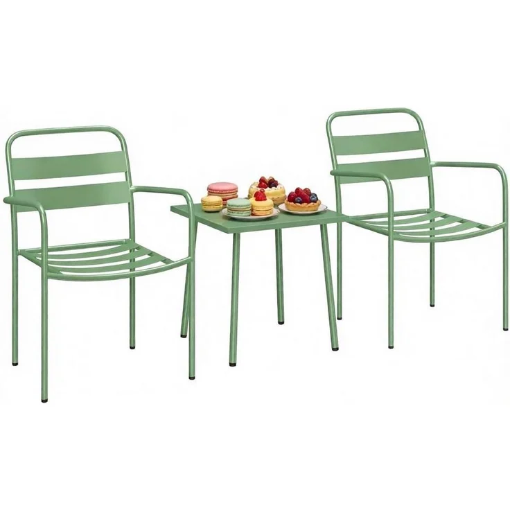 Garten-Bistro-Set mit Glasplatte und verstellbaren Gleitern, 82x58x55 cm, Grün – Bild 8
