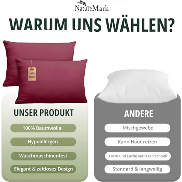 NatureMark 2er Pack Jersey Kissenbezug Kissenhülle Kissenbezüge Seitenschläferkissen Nackenkissen viele Größen und Farben ÖKO-TEX (40x60 cm (Nackenkissen geeignet), Bordeaux rot) – Bild 8