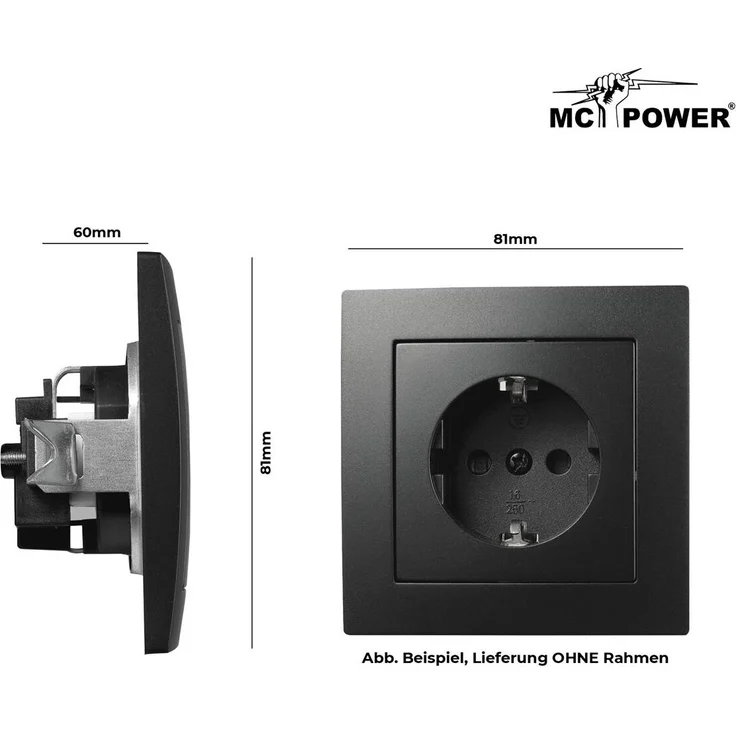 Schutzkontakt-Steckdose McPower ''Flair'', 250V~/16A, Steckanschluss, matt schwarz – Bild 3