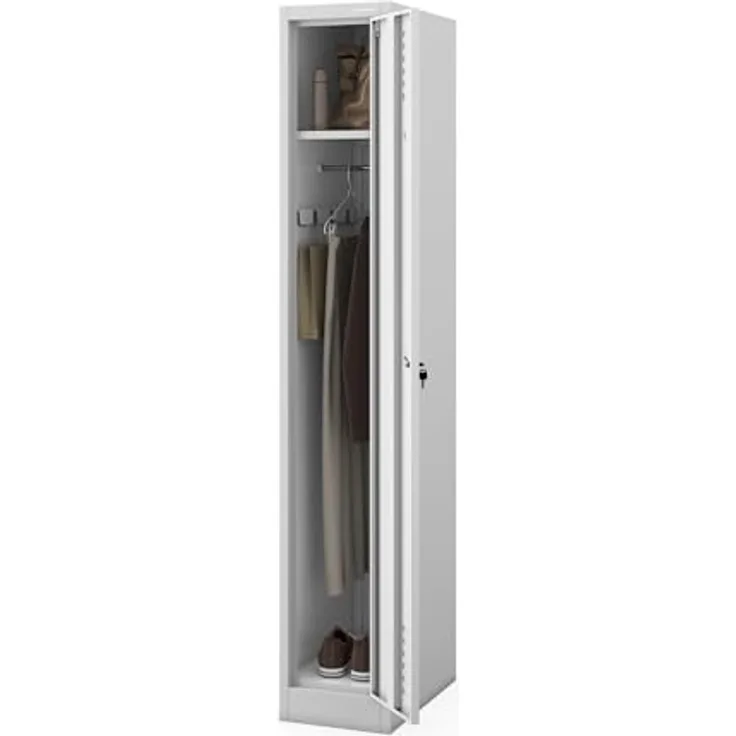 Jan Nowak Kleiderspind Metall abschließbar Spindschrank Umkleideschrank, 180 x 30 x 50 cm, Metallschrank mit Kleiderstange, Kleiderhaken, Fachboden und Lüftungsschlitzen, Grau