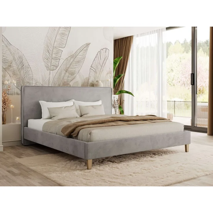Design Polsterbett LUMARO CLASSIC 200x200 cm mit Lattenrost & 12cm hohen Füßen, Doppelbett mit Kopfteil, Konfigurierbar, Foam Matratze - Hellgrau Velvet - MIRO LUX